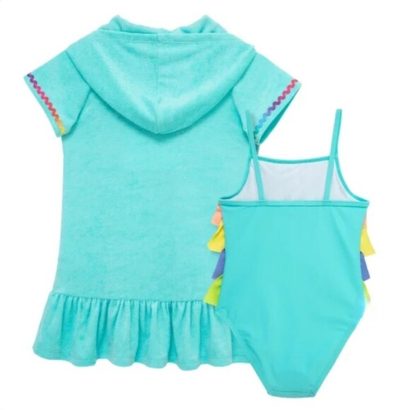 Flapdoodles 2T Rainbow Ruffle 2-piece Swim Set UPF Swimsuit + Coverup Dress NWT - Picture 7 of 8